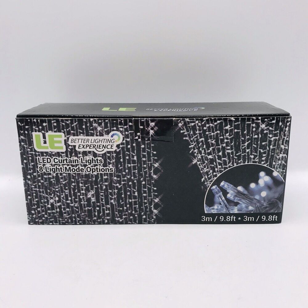 LE LED Curtain Lights 9.8 x 9.8 ft 8 Light Mode Options Daylight White String